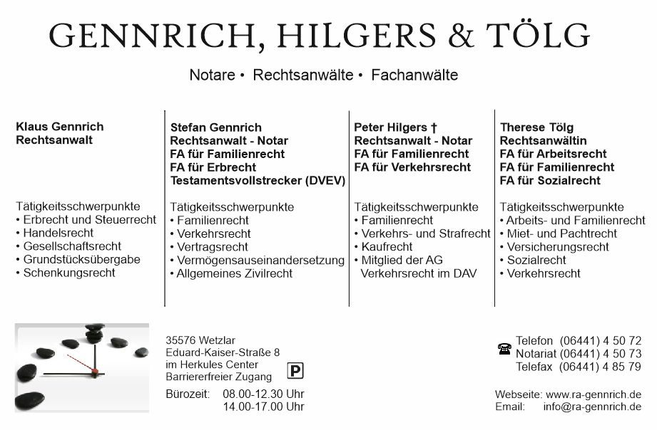 Notar & Rechtsanwälte – Rechtsanwalt Gennrich – Hilgers – Tölg – Wetzlar